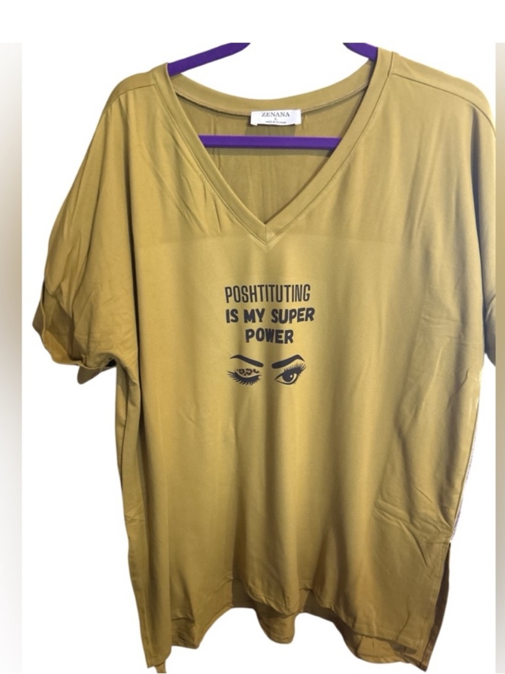 Zenana Brushed DTY V Neck Top w/Graphic  3x New